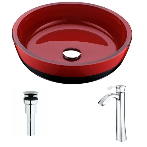 LSAZ060-095 - ANZZI Schnell Series Deco-Glass Vessel Sink in Lustrous Red and Black with Harmony Faucet in Chrome