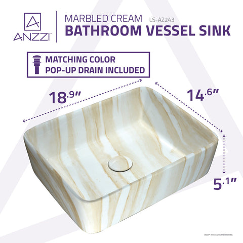 Marbled Series Ceramic Vessel Sink in Marbled Cream Finish