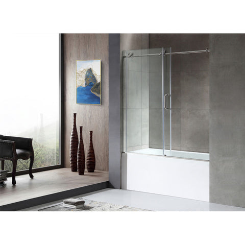 Anzzi 5 ft. Acrylic Rectangle Tub With 60 in. x 62 in. Frameless Sliding Tub Door