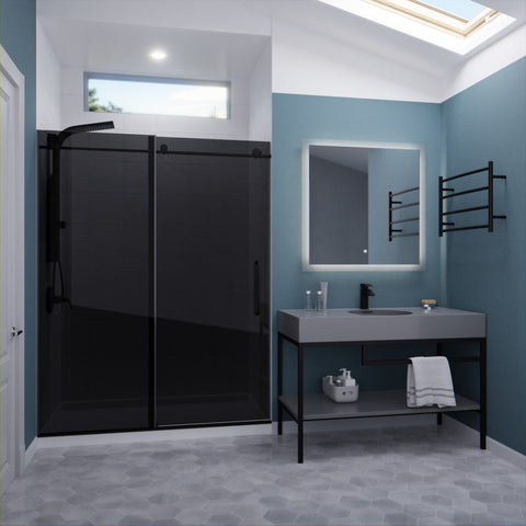 Leon Series 60 in. by 76 in. Frameless Sliding Shower Door with Handle