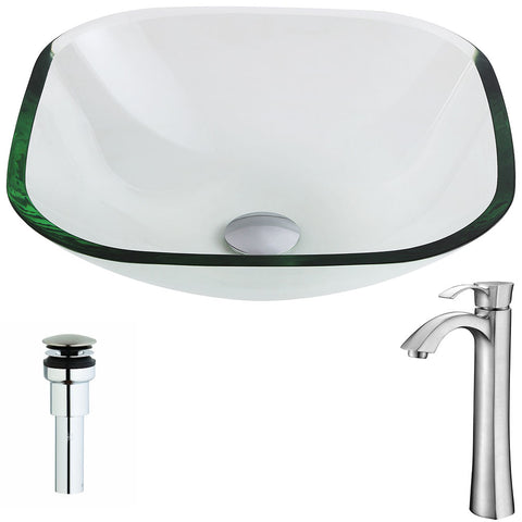 ANZZI Cadenza Series Deco-Glass Vessel Sink in Lustrous Clear with Harmony Faucet