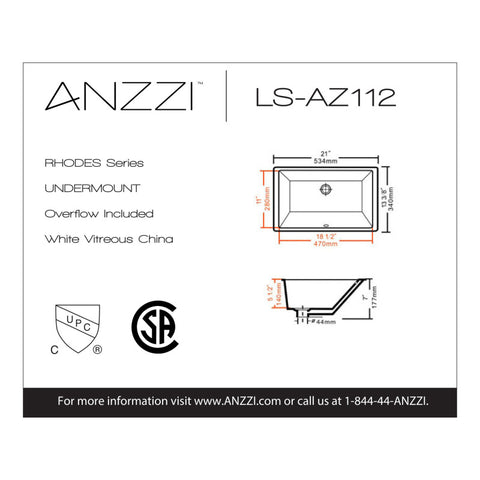 Rhodes Series 21 in. Ceramic Undermount Sink Basin in White