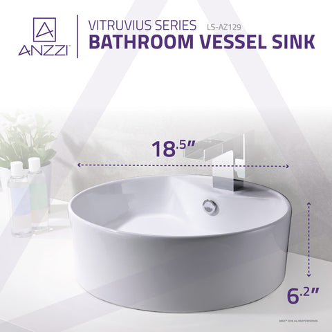 Vitruvius Series 19 in. L x 19 in. W 1-Hole Deck Mount Round Non-Porous Bathroom Vessel Sink in Glossy White Ceramic