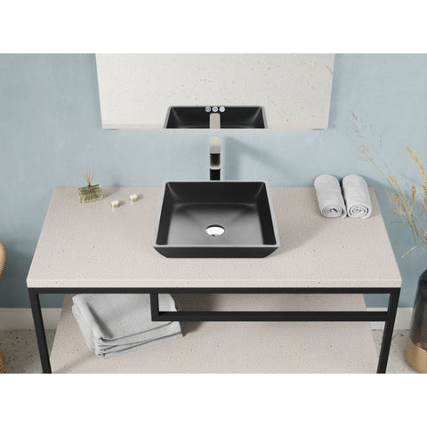 LS-AZ906MB - ANZZI Solstice Square Glass Vessel Bathroom Sink with Matte Black Finish