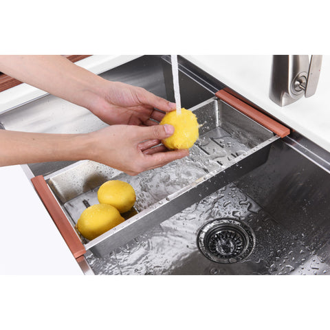 ANZZI Aegis Undermount Stainless Steel 32.75 in. 0-Hole Single Bowl Kitchen Sink with Cutting Board and Colander