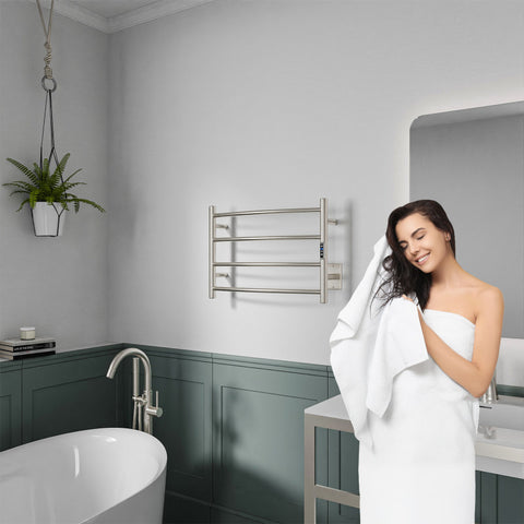 TW-AZ018BN - ANZZI Glow Series 4-Bar Wall Mounted Electric Bathroom Towel Warmer Rack in Brushed Nickel Finish Stainless Steel