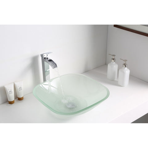 LS-AZ081 - ANZZI Vista Series 17 in. Bathroom Vessel Sink with Scratch-Tough and Stain-Resistant Surface in Lustrous Frosted Finish Glass