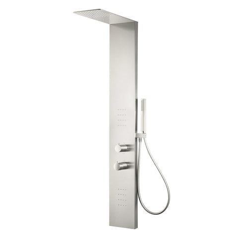 Collines Series 55 in. 2-Jetted Shower Tower in Brushed Nickel with Heavy Rain Shower, Spray Wand, and DIY Friendly