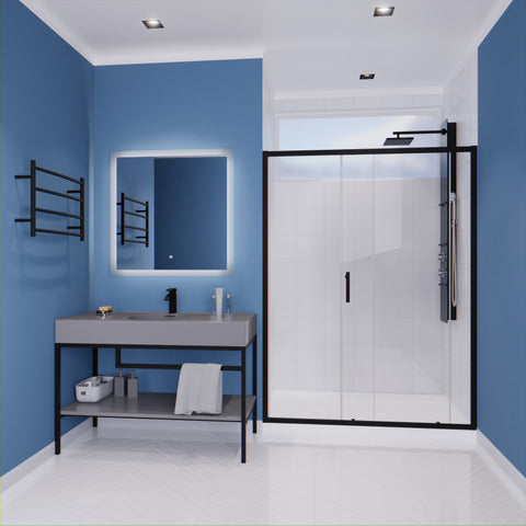 SD-AZ052-02MB - ANZZI Halberd Series 60 in. x 72 in. H Sliding Framed Shower Door in Matte Black with Tsunami Guard Tempered Clear Glass