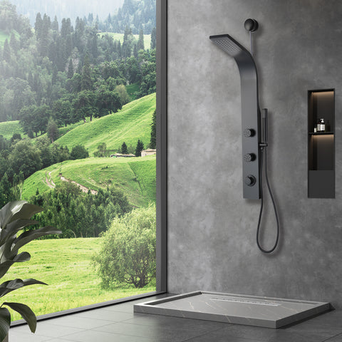 Cici Series 39 in. 2-Jetted Shower Tower with Heavy Rain Shower and Body Jets and Spray Wand in Matte black