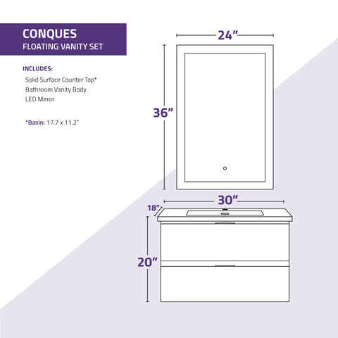 30 in W x 20 in H x 18 in D Bath Vanity with Cultured Marble Vanity Top in White with White Basin & Mirror