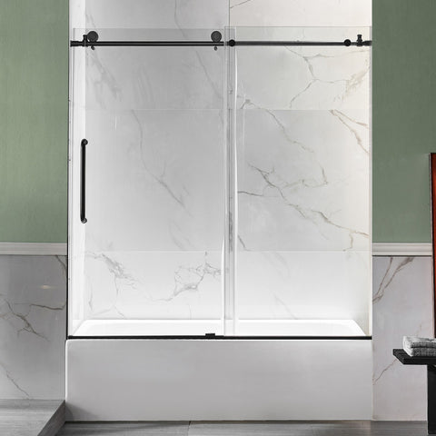 Anzzi 5 ft. Acrylic Rectangle Tub With 60 in. x 62 in. Frameless Sliding Tub Door