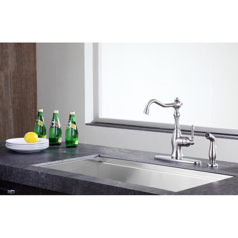KF-AZ224BN - ANZZI Highland Single-Handle Standard Kitchen Faucet with Side Sprayer in Brushed Nickel