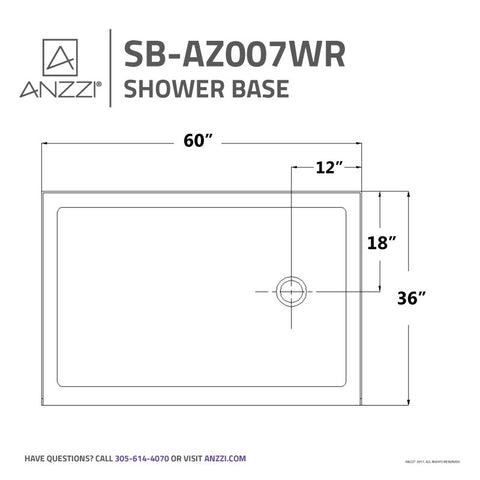 ANZZI Colossi Series 36 in. x 60 in. Single Threshold Shower Base in White