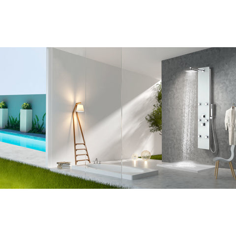 SP-AZ029 - ANZZI Rhaus Series 60 in. 6-Jetted Full Body Shower Panel with Heavy Rain Shower and Body Jets and Spray Wand in White