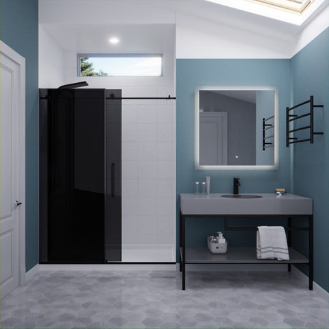 Leon Series 60 in. by 76 in. Frameless Sliding Shower Door with Handle