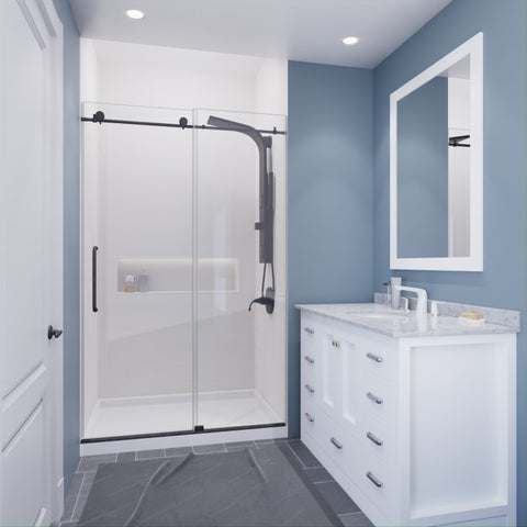 Leon Series 48 in. by 76 in. Frameless Sliding Shower Door with Handle