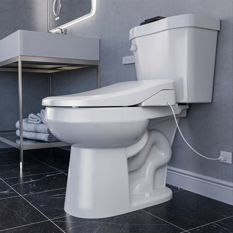 Electric Bidet Seat for Elongated Toilets with Auto Lid, Heated, Warm Water, Air Dryer, and Remote in White