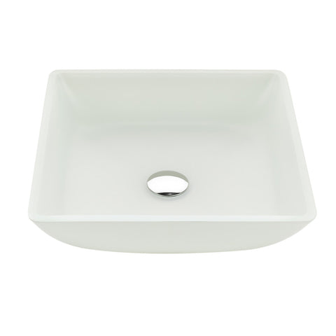 LS-AZ912 - ANZZI Solstice Series 16 in. L x 16 in. W Square Bathroom Vessel Sink in White Finish Glass with Chrome Pop-Up Drain