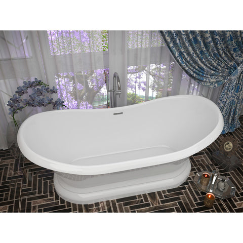 FT-AZ113 - ANZZI Ruby Series 71 in. x 33 in. Flat Bottom Acrylic Freestanding Soaking Bathtub with Center Drain in Glossy White