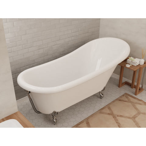 FT-CF131FAFT-CH - ANZZI Clawfoot Series 67 in. x 30 in. Soaking Freestanding Bathtub with center Drain in White with Polished Chrome Feet