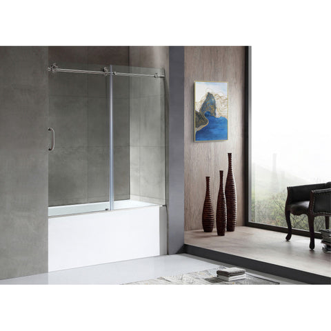 Anzzi 5 ft. Acrylic Rectangle Tub With 60 in. x 62 in. Frameless Sliding Tub Door