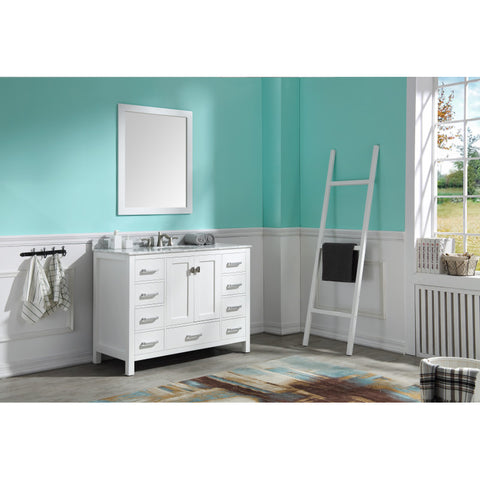 VT-MRCT0048-WH - ANZZI Chateau 48 in. W x 22 in. D Bath Vanity Set in White with Vanity Top in Carrara Marble with White Sink and Mirror