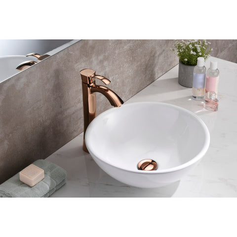 Deux Series 16 in. L x 16 in. W Top Mount Round Non-Porous Bathroom Vessel Sink in Glossy White Vitreous China Ceramic