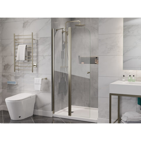 SD-AZ14-01BN - ANZZI Romance Series 33.3 in. x 72 in. H Hinged Frameless Shower Door in Brushed Nickel with Tsunami Guard Tempered Glass