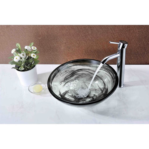 LS-AZ054 - ANZZI Mezzo Series 17 in. Round Bathroom Vessel Sink with Stain-Resistant Non-Porous Surface in Slumber Wisp Finish Glass