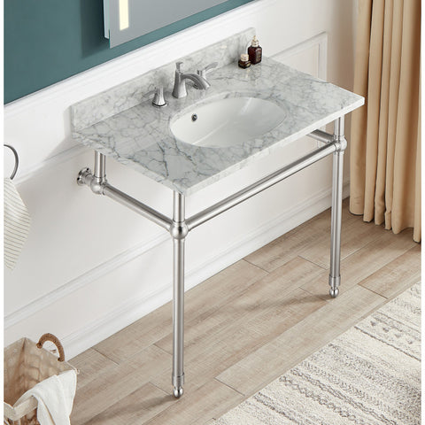 CS-FGC004-BN - ANZZI Verona 34.5 in. Console Sink in Brushed Nickel with Carrara White Counter Top