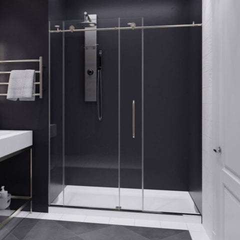 SD-AZ13-02BN - ANZZI Madam Series 60 in. x 76 in. H Sliding Frameless Shower Door in Brushed Nickel  with Tsunami Guard Tempered Glass