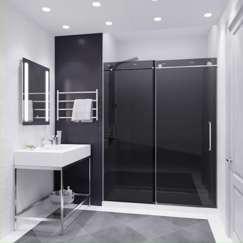 SD-AZ8077-02BNT - ANZZI Leon Series 60 in. by 76 in. Frameless Sliding Shower Door in Brushed Nickel with Tinted Glass
