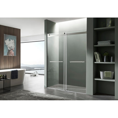 SD-FRLS05801BN - ANZZI Kahn Series 48 in. x 76 in. H Sliding Frameless Shower Door in Brushed Nickel with Tsunami Guard Tempered Glass
