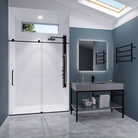 SD-AZ13-02MB - ANZZI Madam Series 60 in. by 76 in. Frameless Sliding Shower Door in Matte Black with Handle