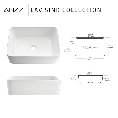 Modena Series 5.4 in. Ceramic Rectangular Vessel Bathroom Sink Basin in White
