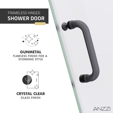 Passion Series 30 in. by 72 in. Frameless Hinged Shower Door with Handle