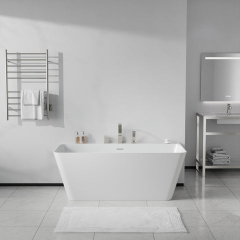 Vault Series 67 in. x 32 in. Flat Bottom Acrylic Freestanding Soaking Bathtub with Center Drain, Brushed Nickel Faucet