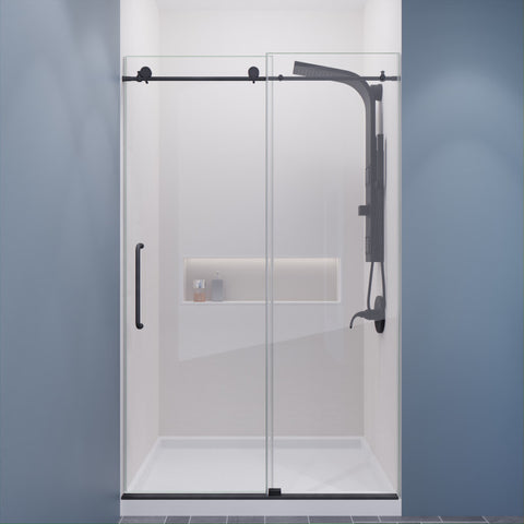Leon Series 48 in. by 76 in. Frameless Sliding Shower Door with Handle