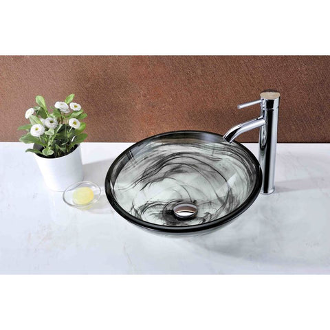 LS-AZ054 - ANZZI Mezzo Series 17 in. Round Bathroom Vessel Sink with Stain-Resistant Non-Porous Surface in Slumber Wisp Finish Glass