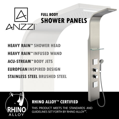 ANZZI Niagara 64 in. 2-Jetted Shower Panel with Heavy Rain Shower and Spray Wand in Brushed Steel