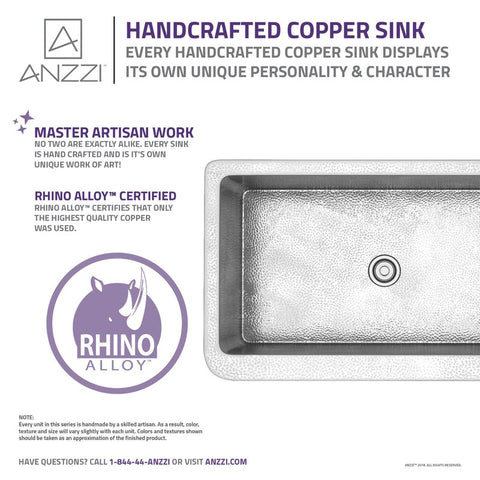 Parthia Farmhouse Handmade Copper 36 in. 0-Hole Single Bowl Kitchen Sink in Hammered Nickel