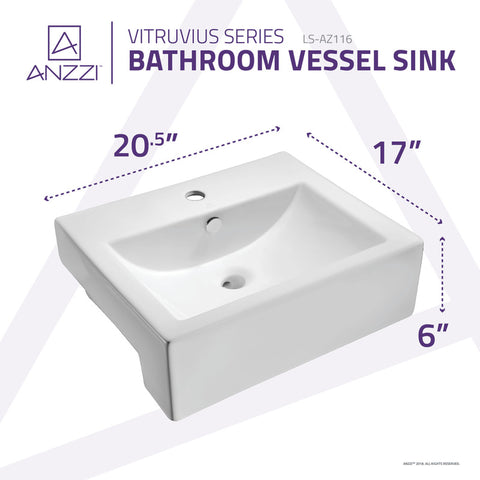 Vitruvius Series 21 in. Rectangular Bathroom Vessel Sink with Built-In Overflow in Glossy White Vitreous China Ceramic