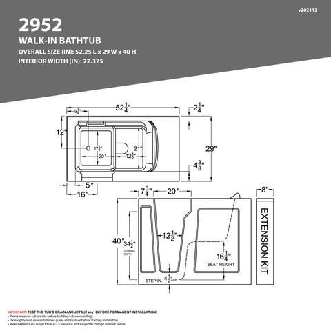 Coupe Series 29 in. x 52 in. Left Drain Quick Fill Walk-In Whirlpool and Air Tub with Powered Fast Drain in White