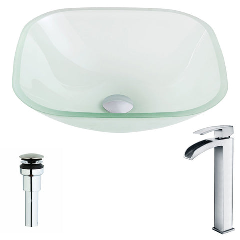 LSAZ081-097 - ANZZI Vista Series Deco-Glass Vessel Sink in Lustrous Frosted with Key Faucet in Polished Chrome