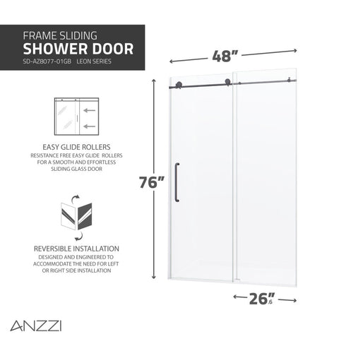Leon Series 48 in. by 76 in. Frameless Sliding Shower Door with Handle