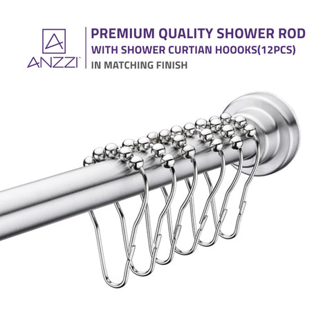 ANZZI 35-55 Inches Shower Curtain Rod with Shower Hooks