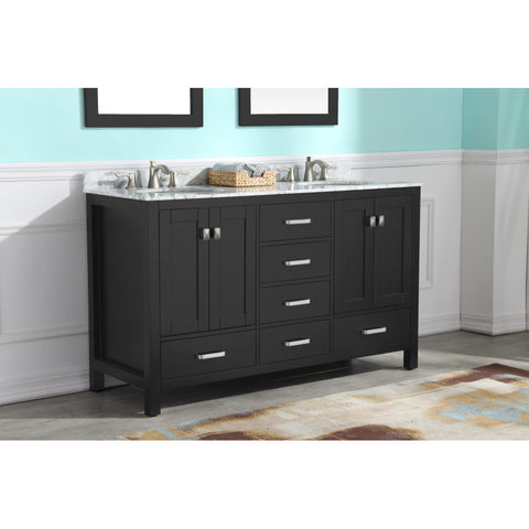 Chateau 60 in. W x 22 in. D Bathroom Vanity Set with Carrara Marble Top with White Sink