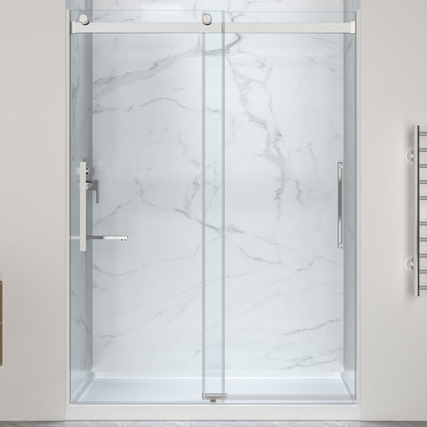 Stellar Series Sliding Frameless Shower Door  with Alcove Shower Base