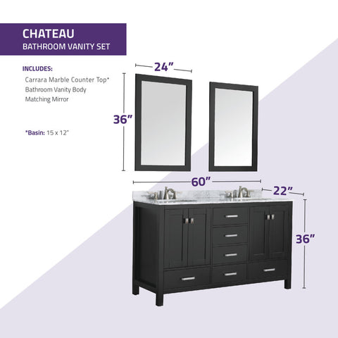 Chateau 60 in. W x 22 in. D Bathroom Vanity Set with Carrara Marble Top with White Sink